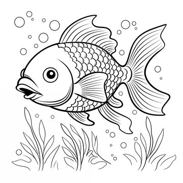 black and white goldfish swimming underwater clip art preview