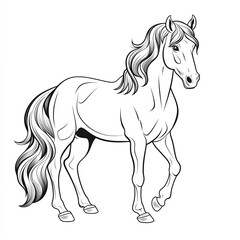 Naklejka na ściany i meble Cartoon horse little with cute eyes. Linear painting without colors. Generated from AI