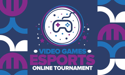 Fototapeta premium Esports Online Tournament. Video Games streaming. Cyber sport and gaming concept. Play in arcade, video or computer game. Gamepad, controller or joystick. Leisure, entertainment and fun. Vector