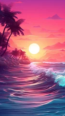 Deurstickers 3d cracked landscape wall ocean waves background AI Generated pictures © Manik007