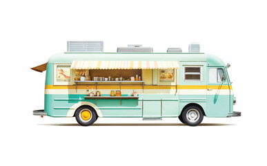 A classic food truck displayed on a plain white background.