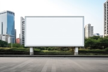 Fototapeta premium Blank street billboard for mockup. Large billboard next to the sidewalk