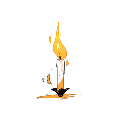 A dynamic illustration of a burning candle with a vivid flame, showcasing the lively movement and warmth of fire.