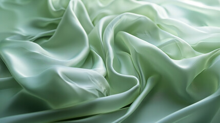 Obraz premium Green satin or silk wavy abstract background with blank space for text.
