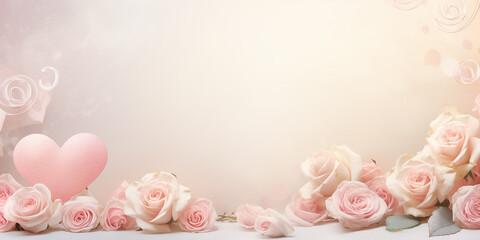 Valentine's Day background. Pink flowers, hearts on pastel background. Valentines day concept.