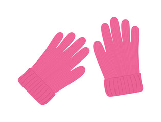 Winter pink gloves. Bright children's knitted winter glove in flat style isolated on white background. Cute woolen or knitted glove for cold frosty weather. Winter warm accessory. Vector illustration