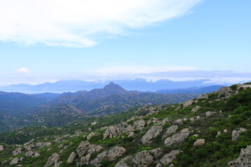 Naklejka premium Wild mountainous coastline in north Corsica near Saint-Florent, France