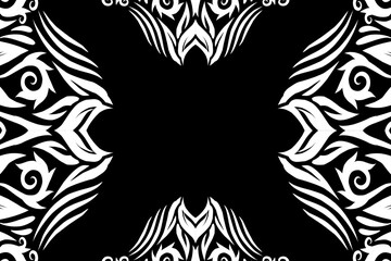 Beautiful black and white frame gradient flowers line art pattern of indonesian culture traditional tenun batik ethnic dayak ornament