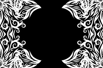 Beautiful black and white frame gradient flowers line art pattern of indonesian culture traditional tenun batik ethnic dayak ornament