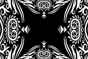Beautiful black and white frame gradient flowers line art pattern of indonesian culture traditional tenun batik ethnic dayak ornament