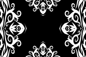 Beautiful black and white frame gradient flowers line art pattern of indonesian culture traditional tenun batik ethnic dayak ornament