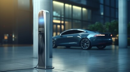 A three-dimensional rendering of an electric vehicle charging station.
