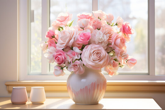 A romantic postcard featuring a delicate arrangement of pastel roses, providing a timeless and elegant canvas for expressing love on Valentine's Day.