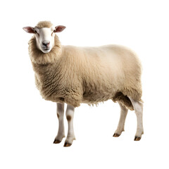 Surprised sheep standing isolated on white or transparent background