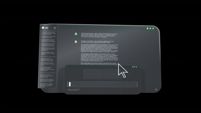 Prompt input mask animation on black for creating AI-generated content such as texts and images 