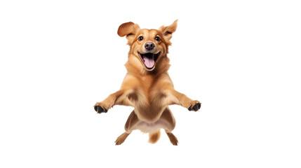 Happy excited jumping dog, isolated on white or transparent background