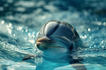 Serene dolphin gliding through the sunlit water, a moment of marine grace and playfulness.

