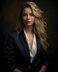 Fototapeta premium A woman in a black and white blazer and shirt
