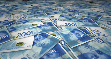 Israel Shekel 200 ILS banknote money 3d illustration