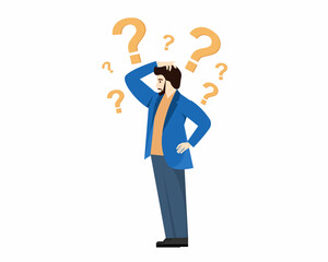 Confused Businessman thinking about problem solution business decision with Question mark vector illustration.