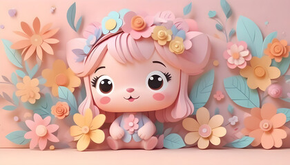 cartoon characters flowers - delicate children's floral fairy tale background