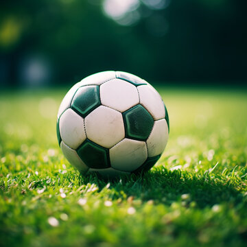 Fotografia con detalle y textura de pelota de futbol sobre hierba