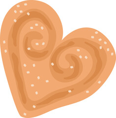 Cartoon style heart shape cookie with icing swirls. Valentine's day sweet treat vector illustration.