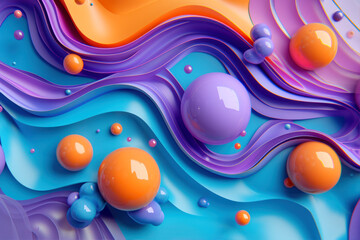 abstract background of blue and purple liquid with spheres