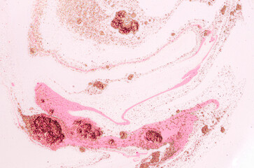 Fototapeta premium PINK ORIENTAL ELEPHANT. Peach Fuzz OCEAN- ART. Marble abstract painting. Artwork with gold glitters, sequins. Pastel background.