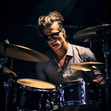 fotografia con detalle de atractivo hombre tocando la bateria
