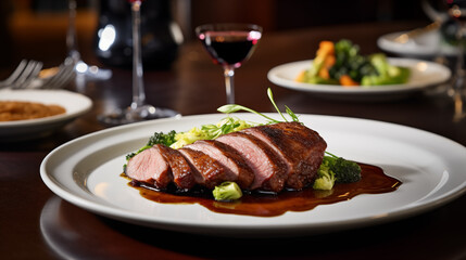 Gourmet Roasted Duck Breast on White Plate