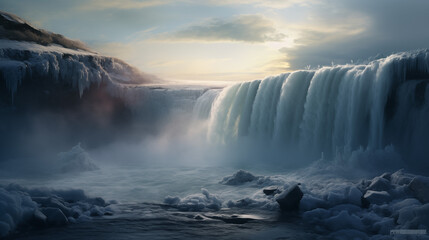 Majestic Waterfall with Misty Clouds