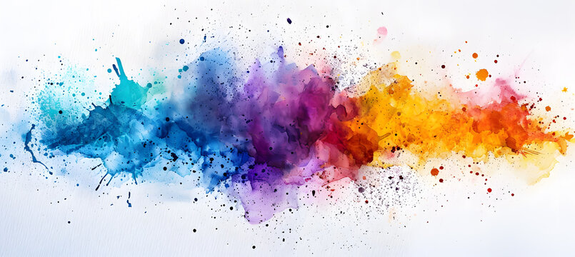 Abstract multicolor rainbow painting illustration. Watercolor splashes isolated on white background