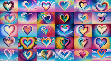 Fototapeta na wymiar valentine day photo collage frame colorful clouds formed a heart shape in the sky wallpaper background