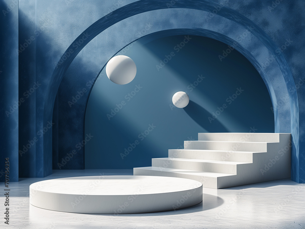 Poster 3d illustration of empty podium backdrop for product display. architecture scene for merchandise sho
