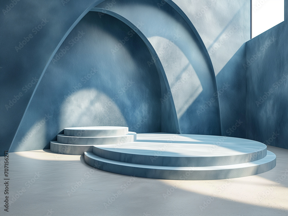 Poster 3d illustration of empty podium backdrop for product display. architecture scene for merchandise sho