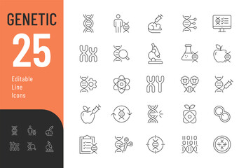 Genetic Line Editable Icons set. Vector illustration in modern thin line style of genetics related icons: dna, chromosomes, genetic modification, experiments, and more. Isolated on white.