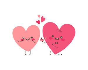 A heart character proposing marriage. Cartoon hearts couple in love. Vector illustration