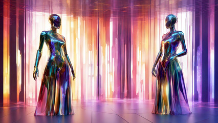 KI-Technologie mit k&uuml;nstlicher Intelligenz in der Modebranche f&uuml;r das Bekleidungsdesign. Modenschau-Konzeptbanner. Generative KI.