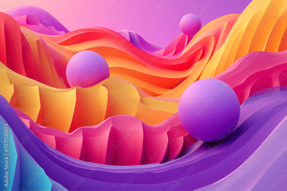 Poster 3d abstract background with 3d waves and balls