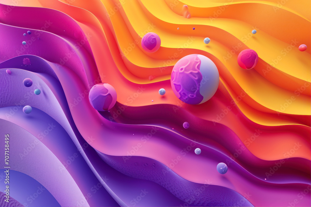 Poster abstract wavy background with colorful 3d shapes.