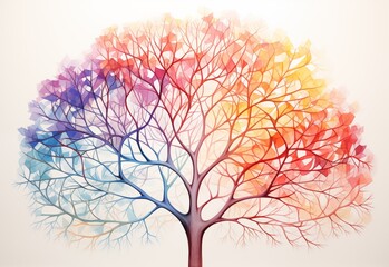 Colorful watercolor tree. Abstract watercolor background. 