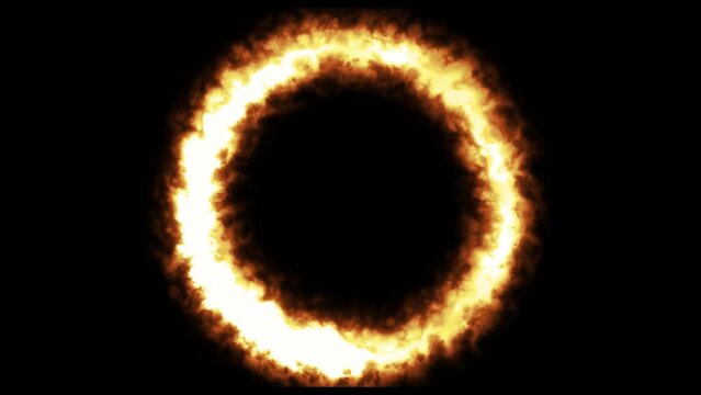Fire Torch circle animation with black and white alpha transparent background. Ring of Fire circus element
