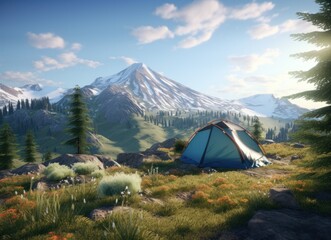 camping tent in the mountains.