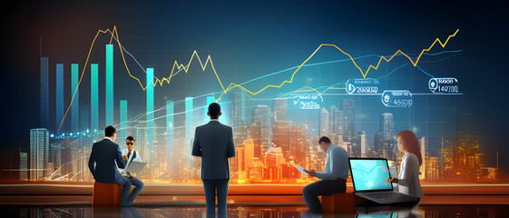 business people on the graph