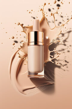 Foundation product bottle splashes in liquid.   BB CC Cream Concealer texture