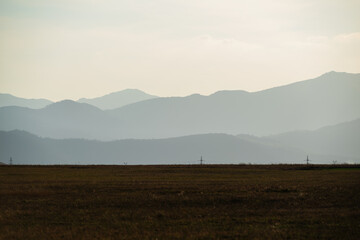 Fabulous sunset landmark with mountains layers, Armenia