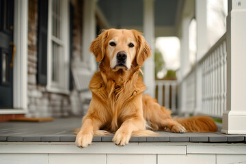 Golden Retriever Sitting on Porch