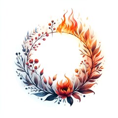 watercolor paint hot fire burn round frame illustration