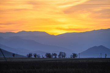 Fabulous sunset landmark with mountains layers, Armenia